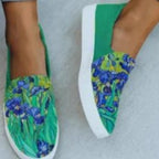 Faux Leather Solid Color Green Round Toe Canvas Shoes Green - D&A