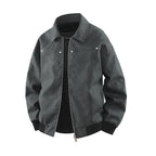 American Retro Brown Lapel Leather Coat Black And Gray - D&A