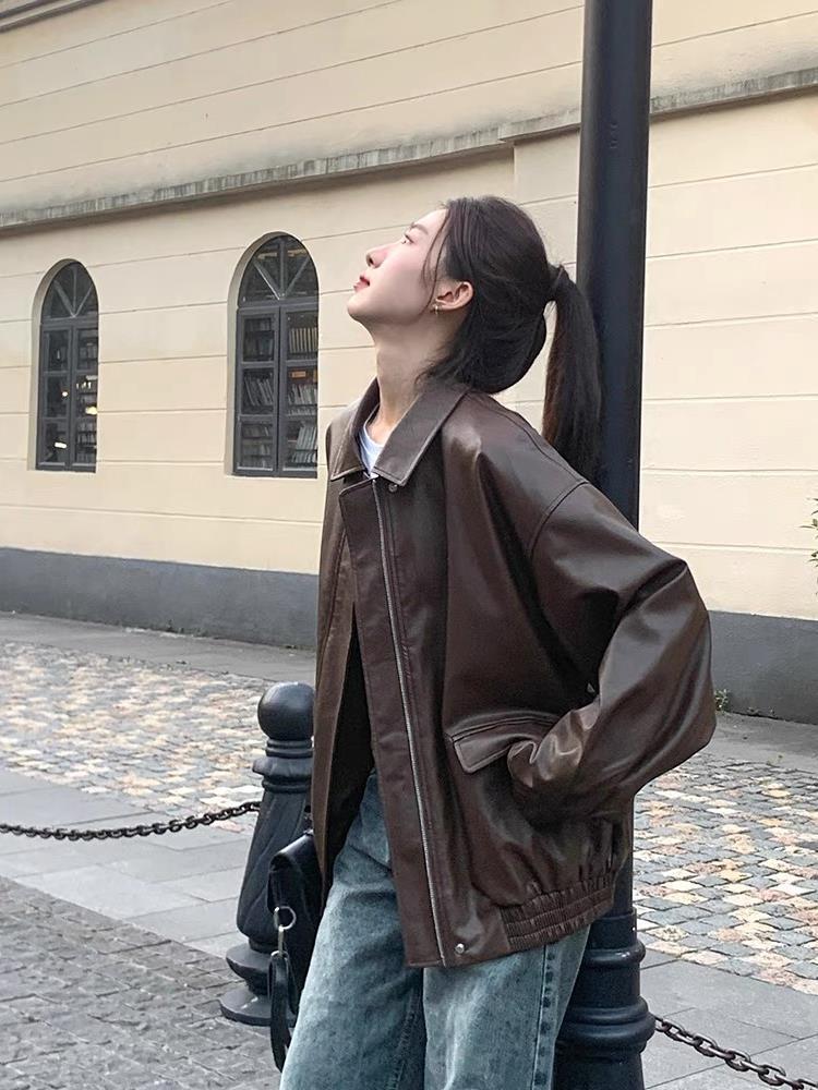 Korean Style Loose Leather Jacket Handsome Motorcycle - D&A