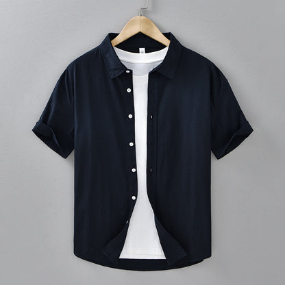 Summer Menswear Casual Short-sleeved Cotton Shirt Dark Blue - D&A