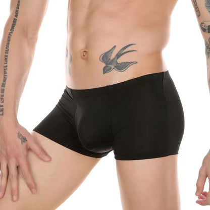 Men's Boxer Ice Silk Underwear Cup Combination U Convex Sexy Black - D&A