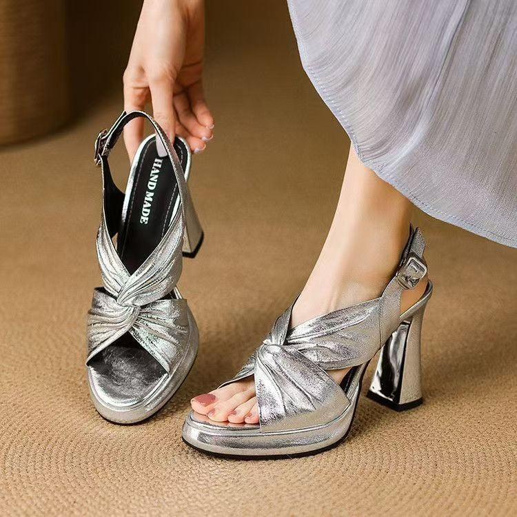 Special Interest Light Luxury Handmade Women's Shoes Retro Sandals Silver - D&A