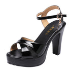 Women's Chunky Heel Summer New Patent Leather Plus Size Platform Women's Shoes - D&A