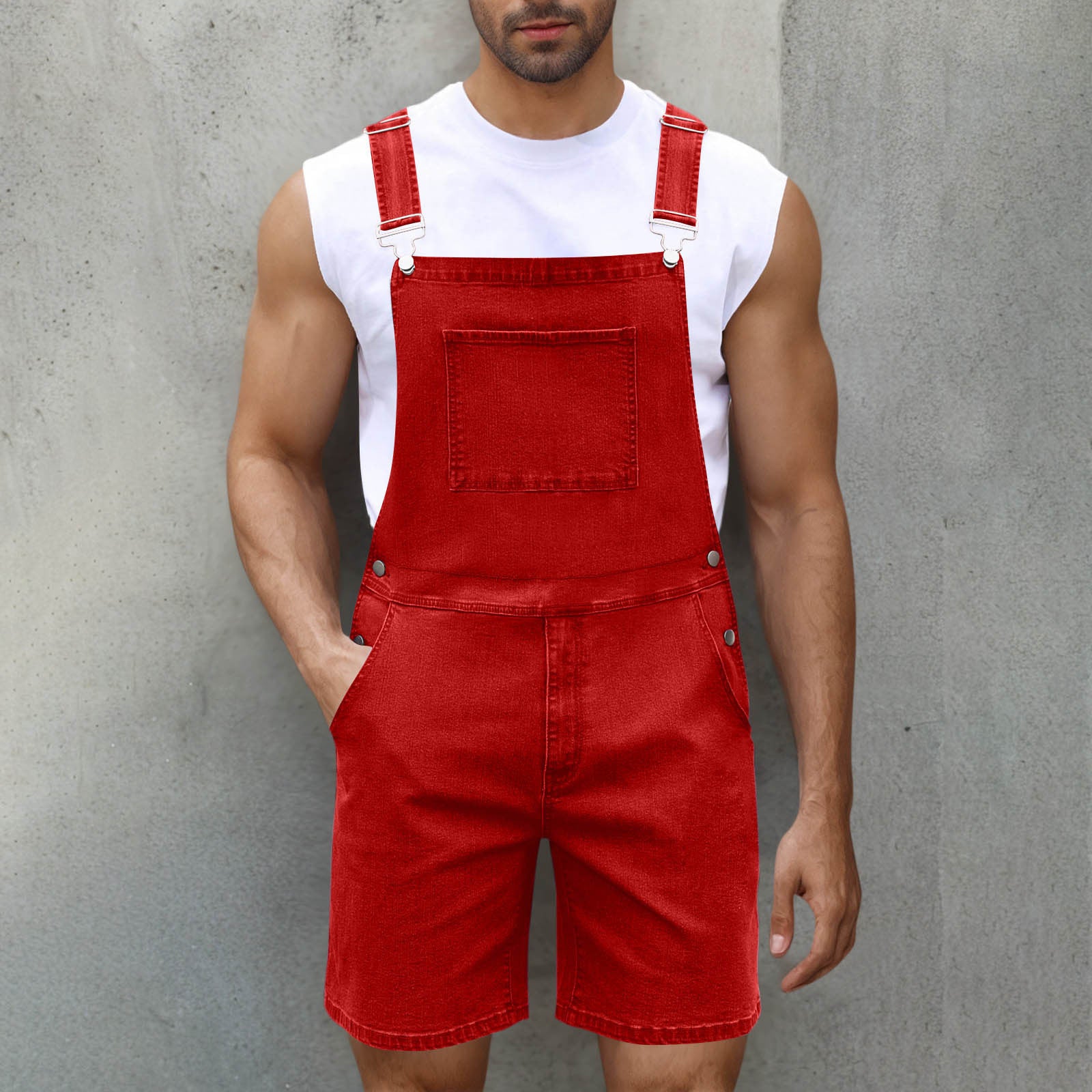 Light Luxury Denim Shorts Men's Denim Brace Red - D&A