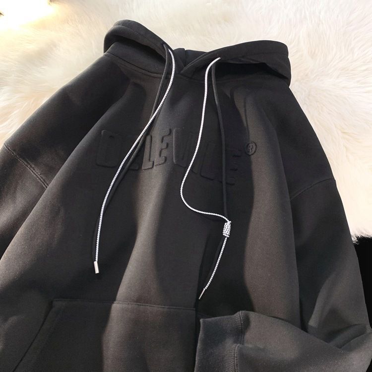 Ovsize Men's Hooded Fashion Brand American Style Loose Hoodie Black Velvet - D&A