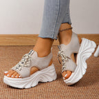 Women's Shoes Fashion Hollowed-out Mid Heel Mesh Sports Platform Sandals - D&A