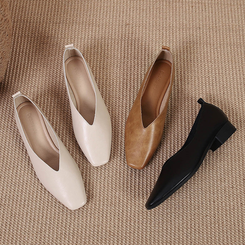 Square Toe Granny Shoes Flat Low-cut Shoes Casual All-matching - D&A