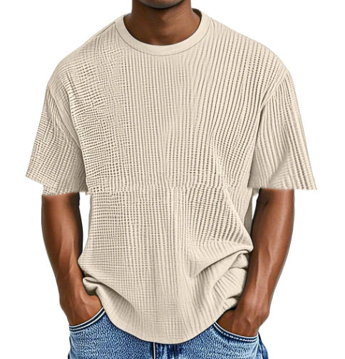 Casual Pure Color Comfort Waffle Short Sleeve Khaki - D&A