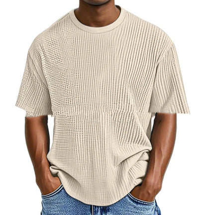 Casual Pure Color Comfort Waffle Short Sleeve Khaki - D&A