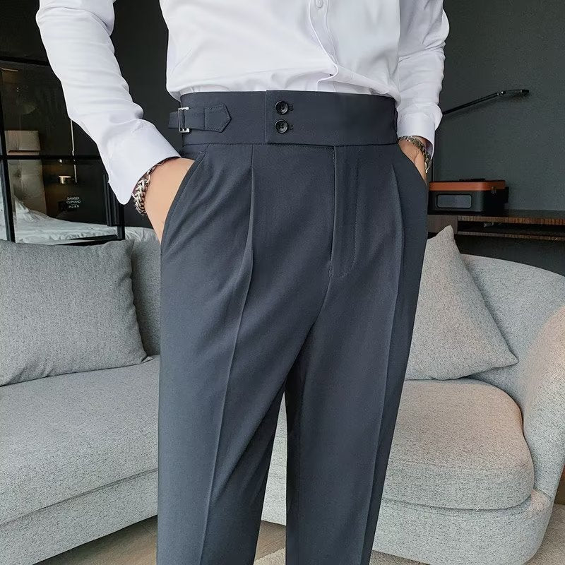 Autumn Retro High Waist Business Pure Color Straight Casual Trousers Gray - D&A