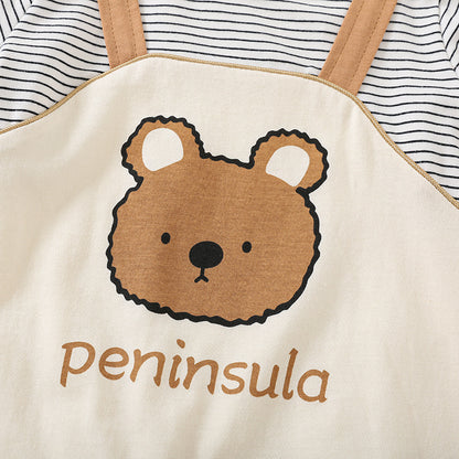 Cartoon Bear Print Baby Short Sleeve Rompers - D&A