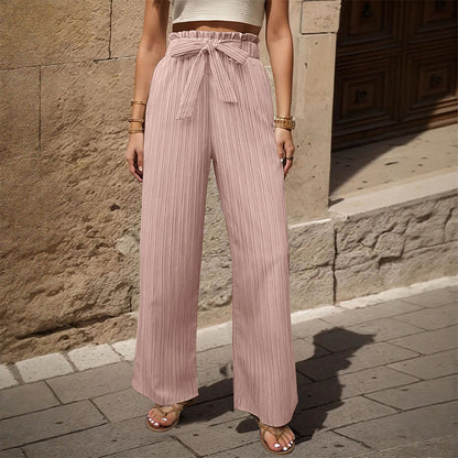 Tied Lotus Leaf Elastic Trousers Pink - D&A