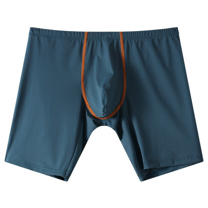 Lengthened Underwear Ice Silk Sexy Men's Boxers Mid-waist U Convex Sexy Quick-drying Navy Blue - D&A