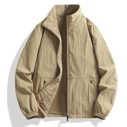 Casual Stand Collar Men's Top Outdoor Large Size Workwear Khaki - D&A
