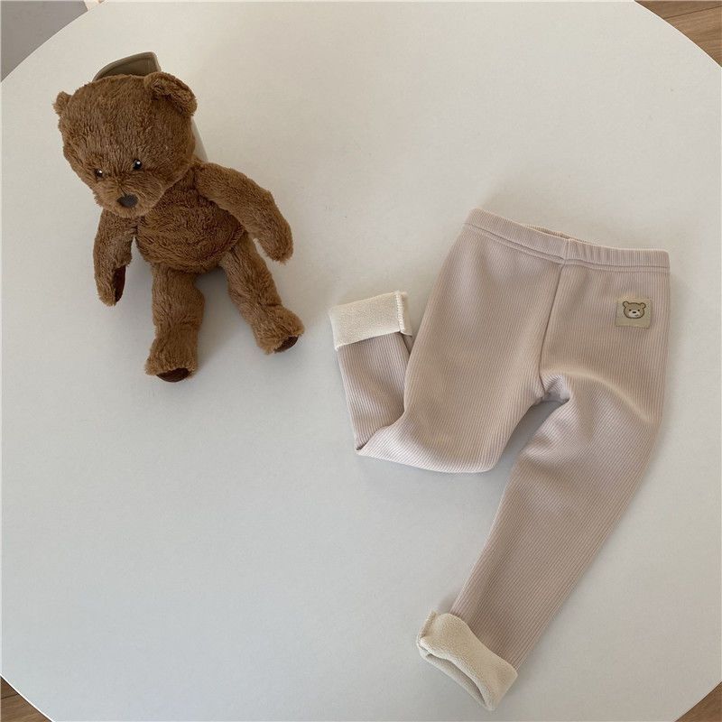 Girls' Single-layer Fleece-lined Fashionable All-matching Leggings Beige - D&A