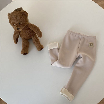 Girls' Single-layer Fleece-lined Fashionable All-matching Leggings Beige - D&A