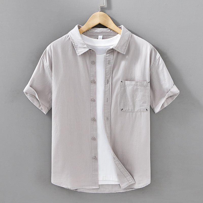 Summer Men's Casual Short-sleeved Cotton Shirt Light Gray - D&A