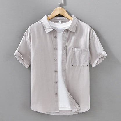 Summer Men's Casual Short-sleeved Cotton Shirt Light Gray - D&A