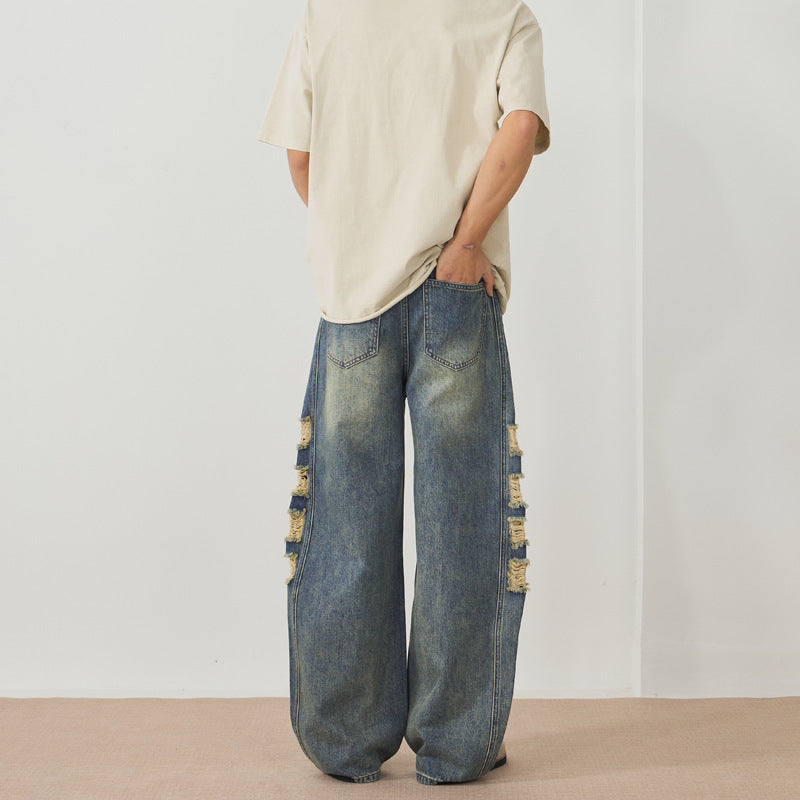 Men's Ripped Wide-leg Jeans - D&A