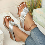 Flower Stitching Wedge Women's Sandals Silver - D&A