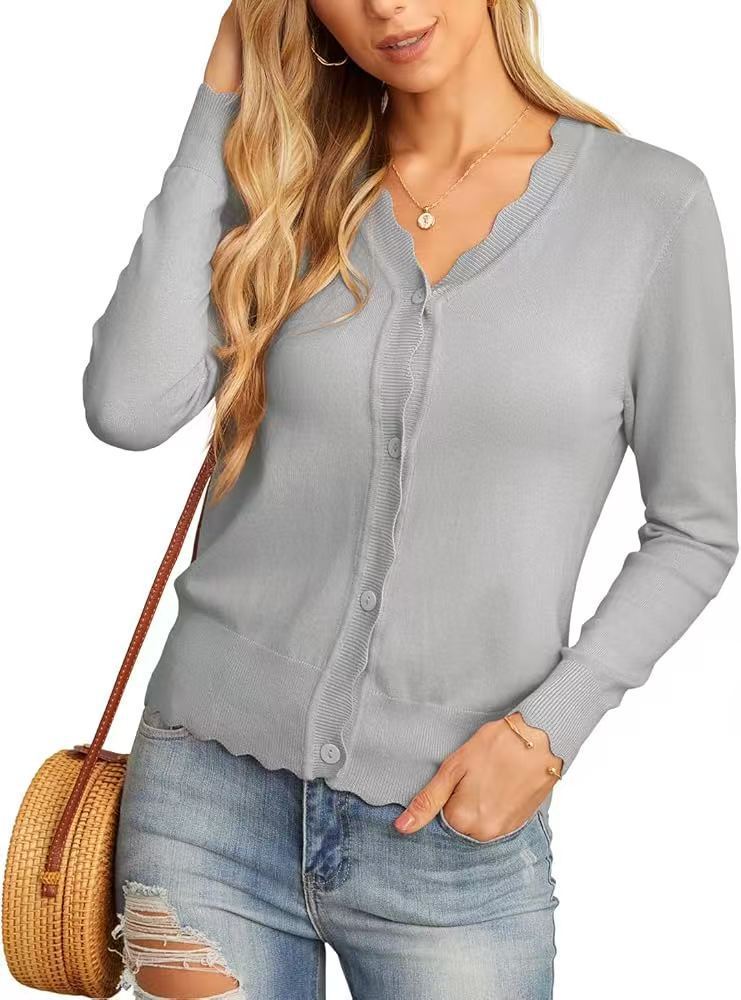 Fashion Short Knitted Cardigan Coat Gray - D&A