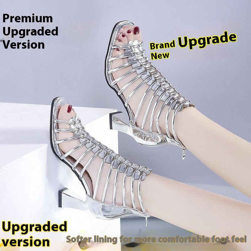 Horseshoe Heel Roman Sandals High-top Peep Toe Shoes Silver Upgrade - D&A