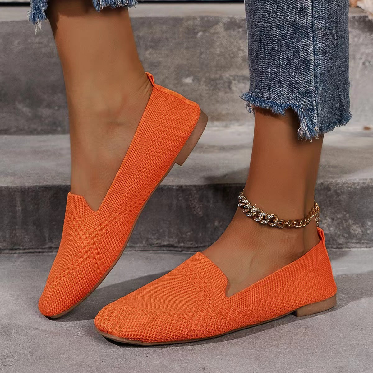 Women's Low-cut Square Toe Flat Bottom Sneaker Orange Red - D&A