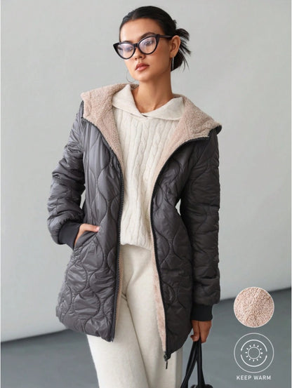 Aveloria Affinna Casual Quilted Loose Hooded Padded Padded Coat Clothes Winter Grey - D&A