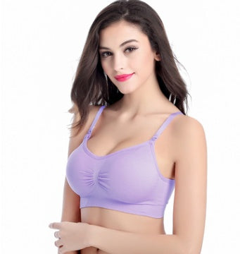 Pregnant women Nursing Bra Without rimsbuckle Smooth One-piece Cotton Large size Nursing Bra Underwear Bra Purple - D&A