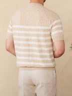Linen Leisure Cotton Short Sleeve Round Neck Stripe Knitted T-shirt - D&A