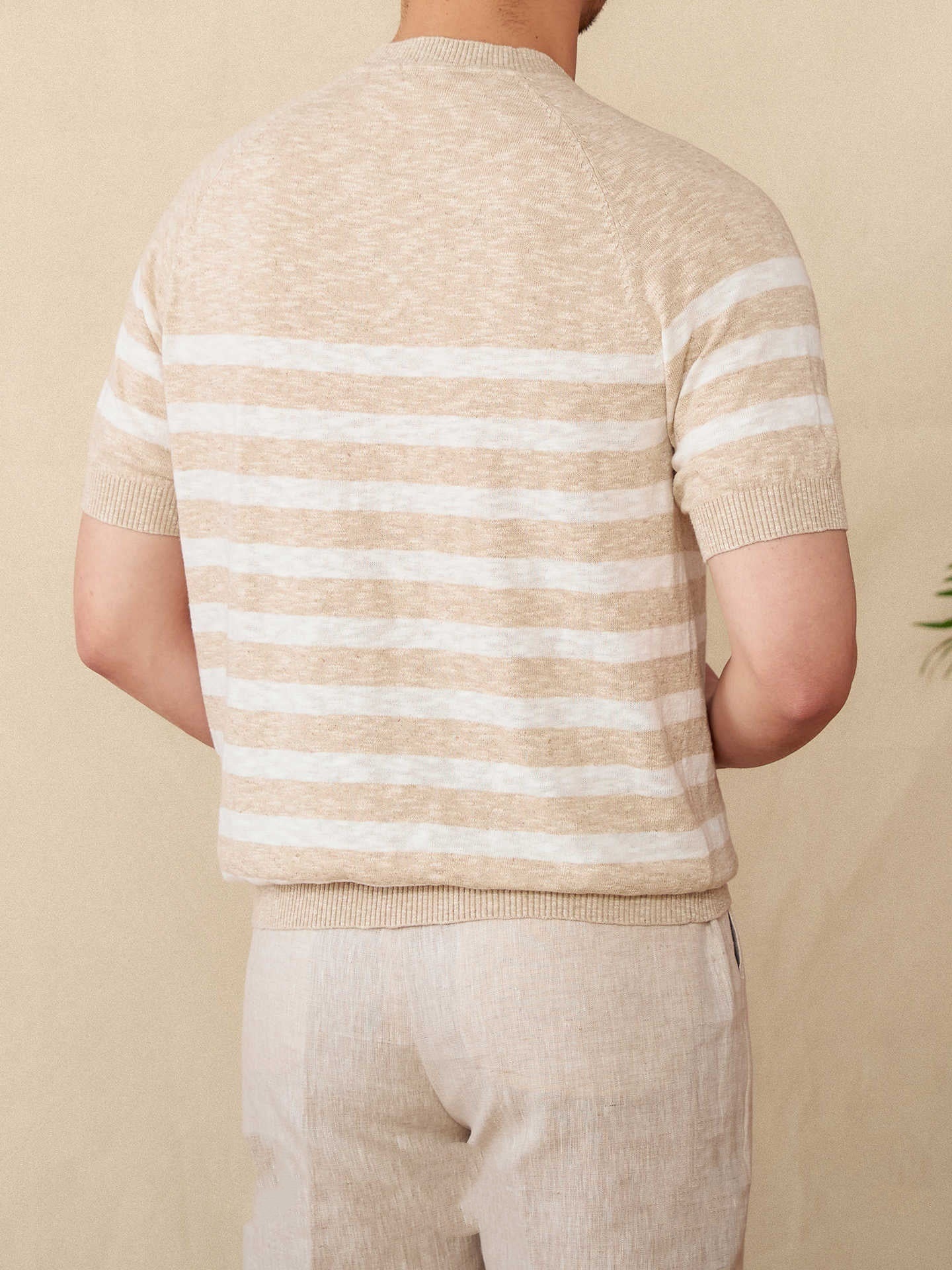 Linen Leisure Cotton Short Sleeve Round Neck Stripe Knitted T-shirt - D&A