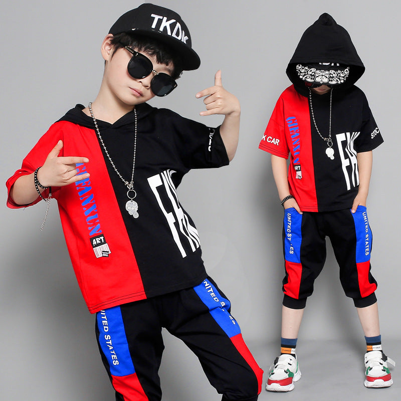 Children's clothing summer new boy short-sleeved suit in the big boy summer Korean version of the boy stitching sportswear tide - D&A