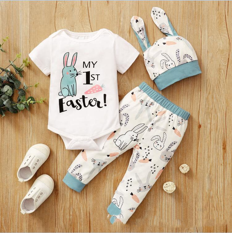 New Easter Print Rabbit Romper Three Piece 2 Colors - D&A