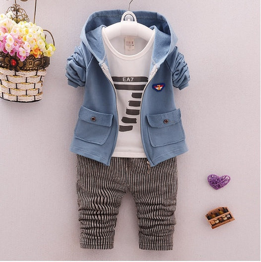 spring and autumn new boys and girls zipper striped trousers suit children's suit Blue - D&A