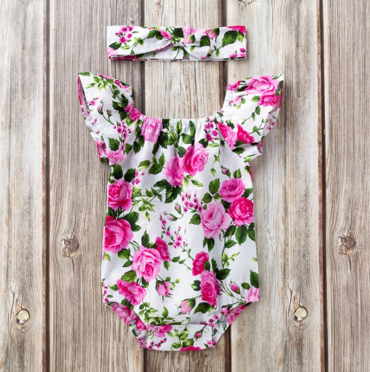 Children's wear, baby, cotton, baby, baby print, small flying sleeves, romper - D&A