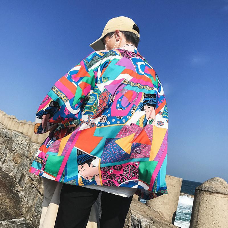 Japanese Style Kimono Jacket Men Summer Sleeve Men's Kimono Jackets harajuku men's cardigan outwear - D&A