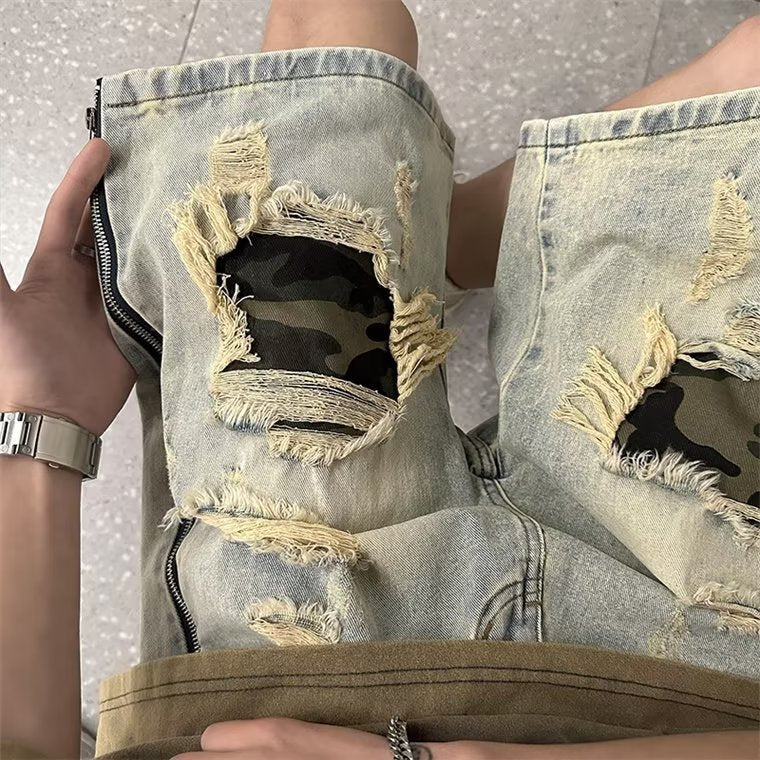 Men's Summer Ripped Camouflage Denim Shorts - D&A