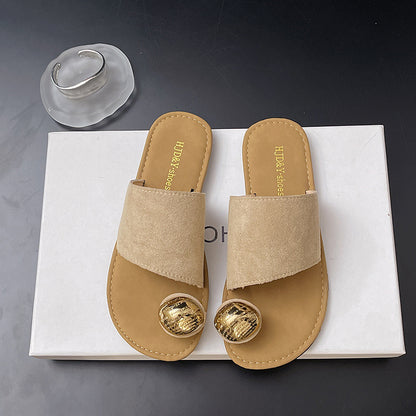 Women's Versatile Flat Bottomed French Toe Flip Flops Apricot - D&A