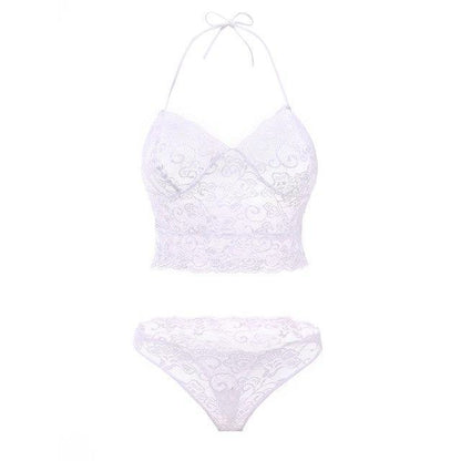 New erotic lingerie Sexy perspective pajamas set Sling lace lingerie White - D&A