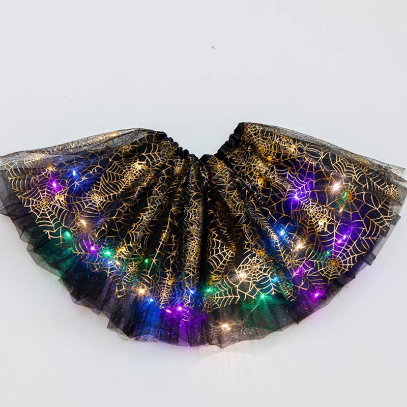 Magical & Luminous LED Princess Halloween Tutu Skirt Sequins Shiny Skirt Gold with light - D&A