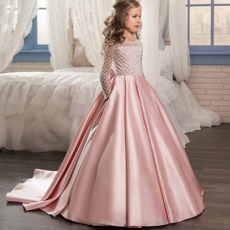 Mesh Long Sleeve Trailing Girls' Dress - D&A
