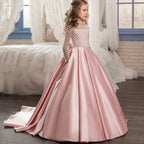 Mesh Long Sleeve Trailing Girls' Dress - D&A
