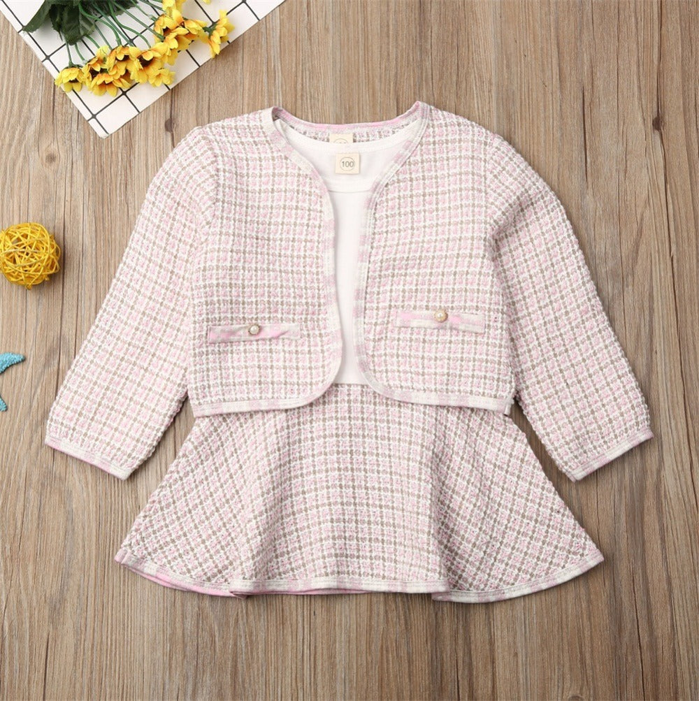 Long-sleeved Dresses Two-piece Children's Baby Small Incense Wind Suit Pink - D&A