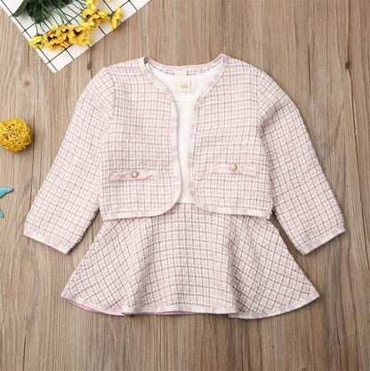 Long-sleeved Dresses Two-piece Children's Baby Small Incense Wind Suit Pink - D&A