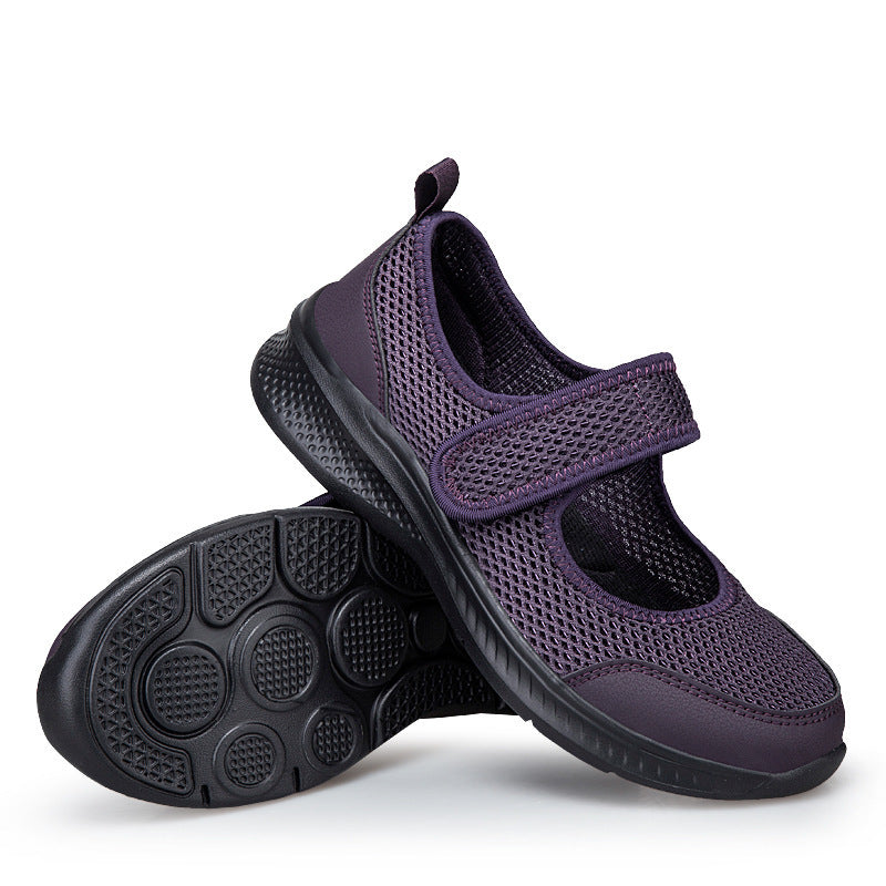 Low-top Thick Bottom Hollow Buckle Casual Mesh Shoes For The Old Purple - D&A