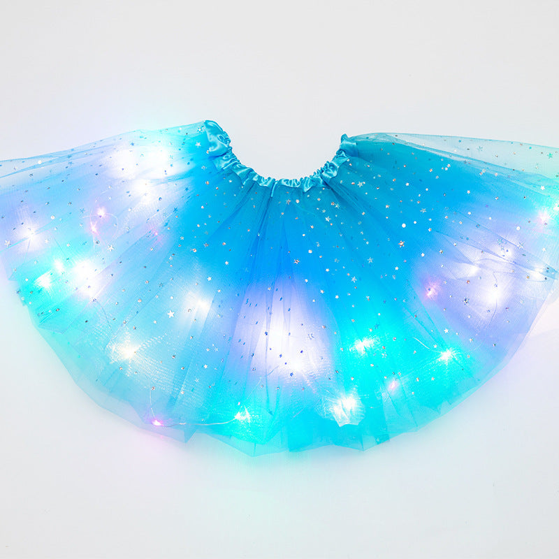 Magical & Luminous LED Princess Halloween Tutu Skirt Sequins Shiny Skirt Sky Blue - D&A