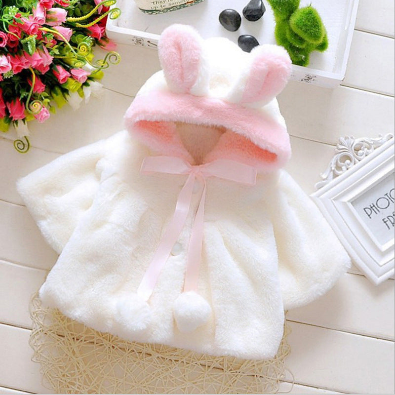 Samantha Rabbit Hood Coat White - D&A