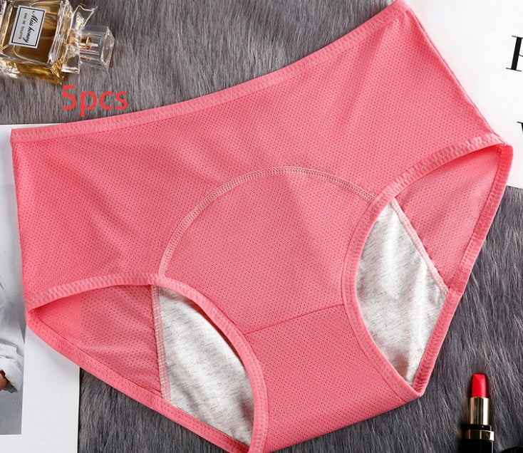 5PCS Menstrual Underwear Women Leak Proof Panties Light red Q5pcs - D&A