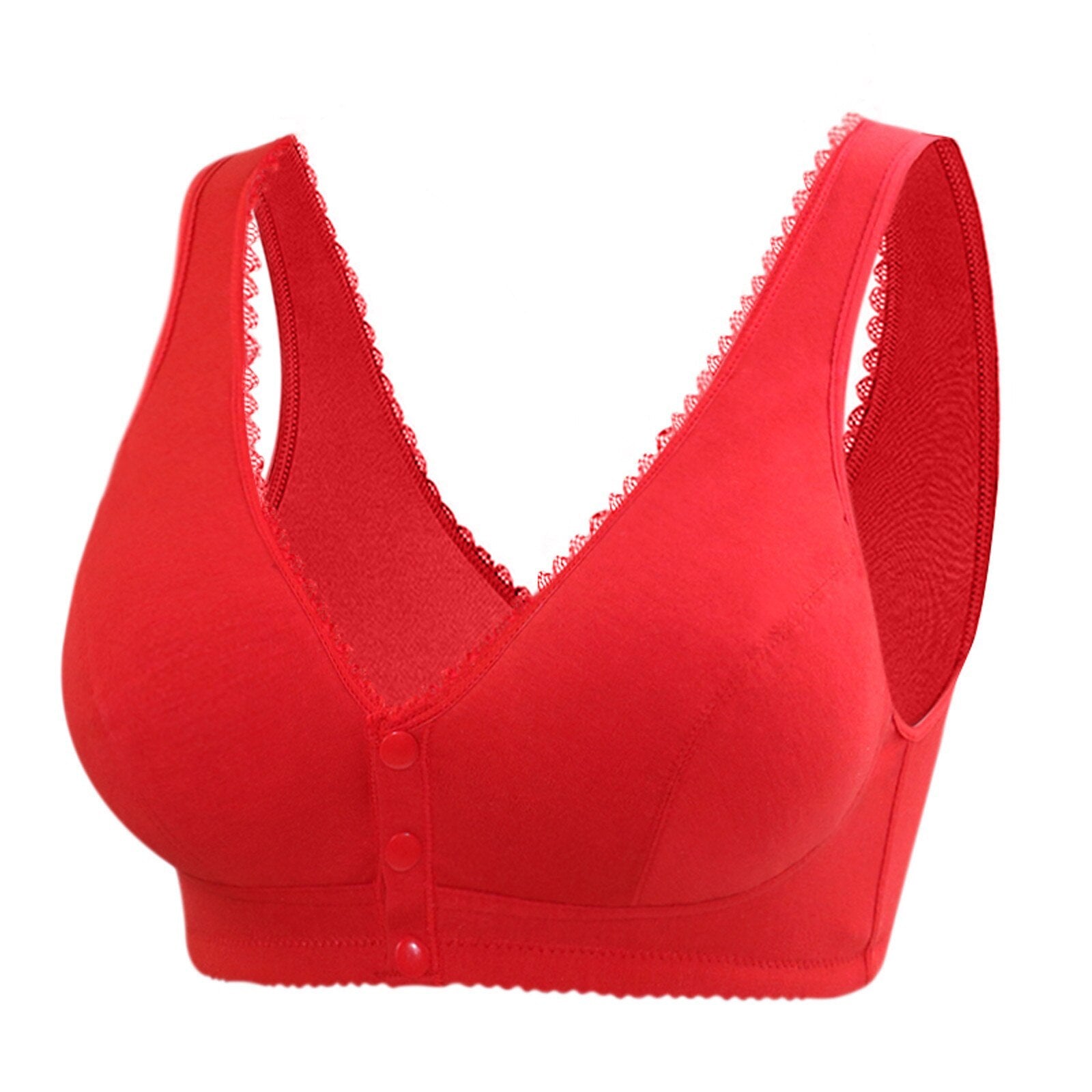 Cotton front button bra without steel ring beautiful back bra Red - D&A