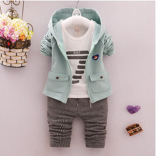 spring and autumn new boys and girls zipper striped trousers suit children's suit Green - D&A